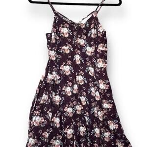 Y2K American Eagle Women Floral Babydoll Mini Dress Red Size S Boho Cottagecore